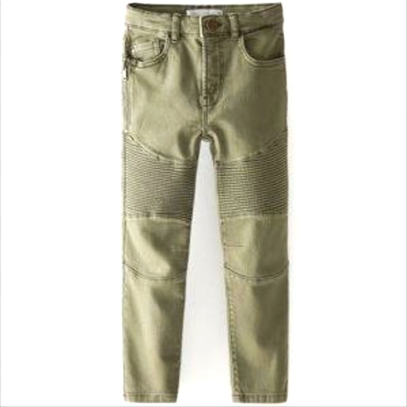 Zara Kids Moto Ribbed Biker Moto Jeggings in Army Green Size 9 - Picture 1 of 13